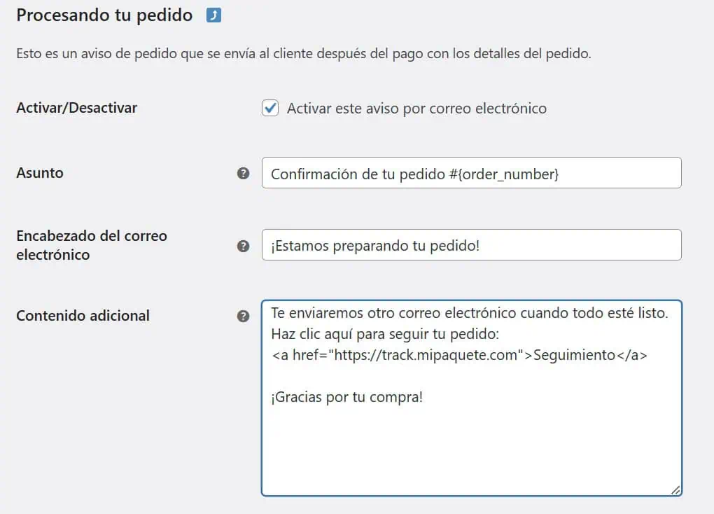 Añadiendo enlace a caja de correo electrónico